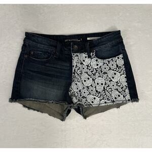 Lovesick Low Rise Denim Shorts Size 3 Crotchet With Lace Skulls Goth Goblincore